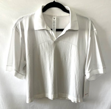 NWT Lululemon Womens White Swiftly Tech Relaxed Fit Striped Crop Polo Shirt 10