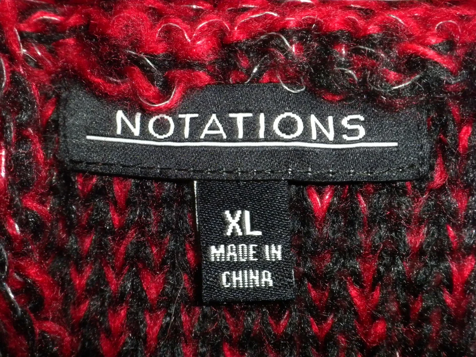 NUEVO CON ETIQUETAS ~ Vestido Suéter Para Mujer Notations Cara Granate Rojo Rayas Talla XL Foto 4 de 4