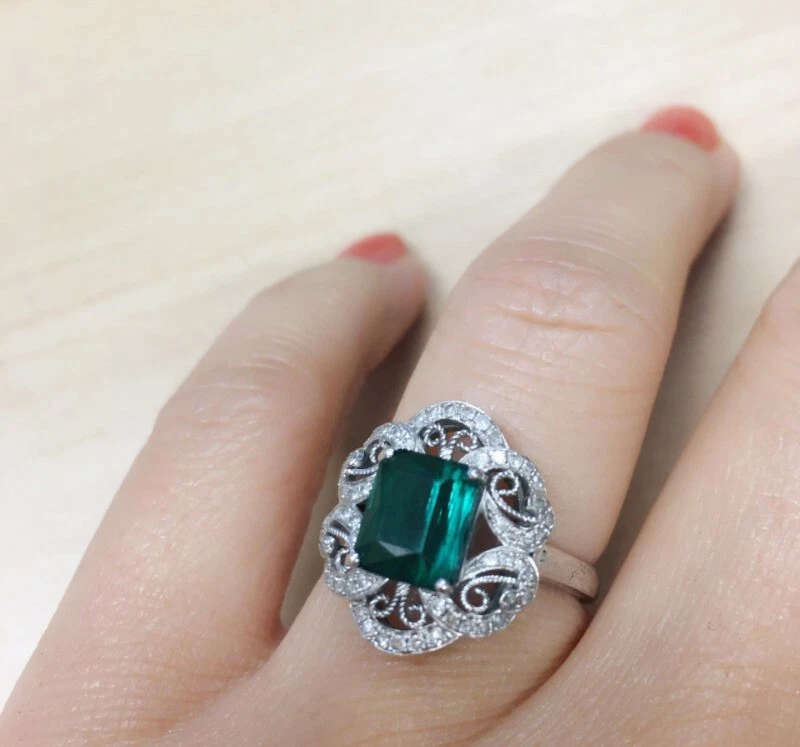 100% Natural Blue Green Peacock Tourmaline Diamond Cocktail Ring White Gold - Image 2 of 4