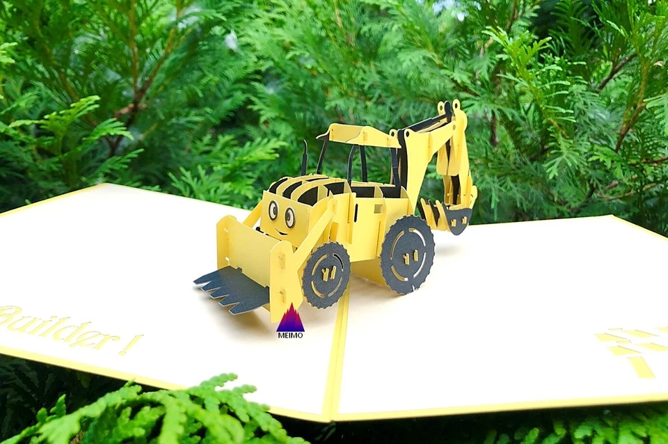Cartão pop-up 3D escavadeira aniversário crianças família amigo presente - Imagem 2 de 4