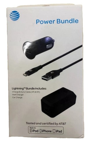 At&t Power Bundle MFi-Certified Apple Lightning Car & Home Charger, 4ft & 6ft