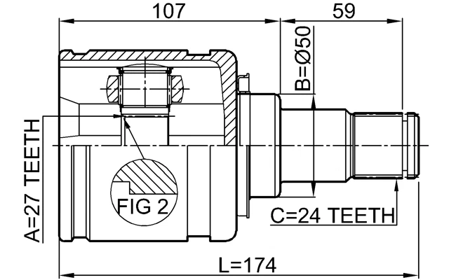 JUNTA INTERNA CV ESQUERDA 27X50X24 - Febest # 0111-GSV40LH - Imagem 2 de 3