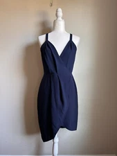 Dress The Population midnight Blue Owen Wrap Tulip Hem Dress size small, 4/6