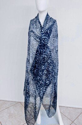 Max Mara Silk Chiffon Shawl Shades Of Blue w Black Made In Italy 40  x 80  NWOT