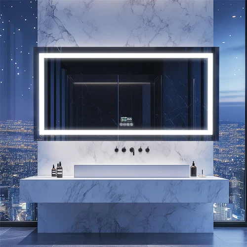 Smart Bathroom Mirror w/ Bluetooth Dual LED Strips Anti-Fog Dimmable Lighting