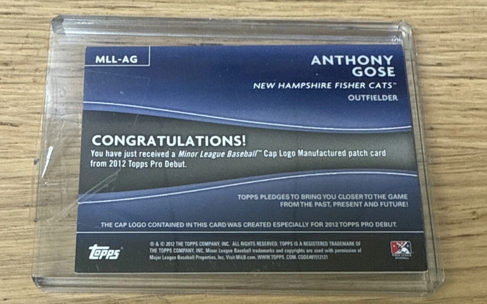 2012 Topps Pro Debut Anthony Gose New Hampshire Fisher Cats Patch Card Blue Jays - Image 2 of 2