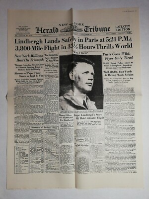 N1020 La Une Du Journal Herold Tribüne 22. Mai 1927 Lindbergh landet sicher Paris 