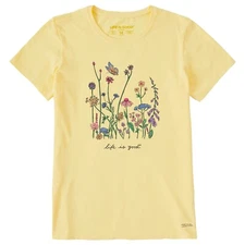 Life is Good. Women's Realaxed Wildflowers Short Sleeve Crusher Tee Sandy Yellow