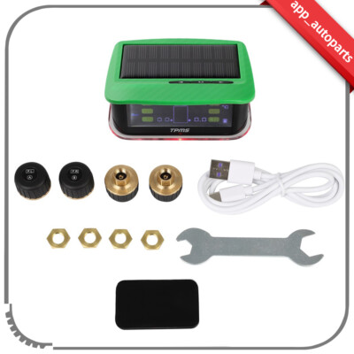 Green RV Solar Car Tire Pressure TPMS Monitoring System Security Alarm 4 Sensor