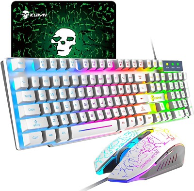 Computer Gaming Keyboard Mouse set W/Mat Wired Mix Rainbow LED for PC PS4 Xbox