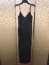 24 HR SALE! Laurence Kazar Black Metallic Beaded PROM Long Evening Dress M