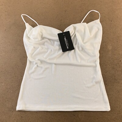 Pretty Little Thing Women's Size 4 White Shimmer Knit Cowl Neck Cami Top NWT