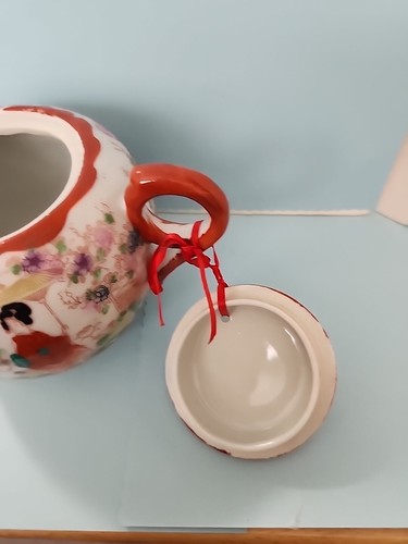 Set da tè vintage giapponese Kutani dipinta a mano pentola, zucchero e crema - Foto 8 di 12