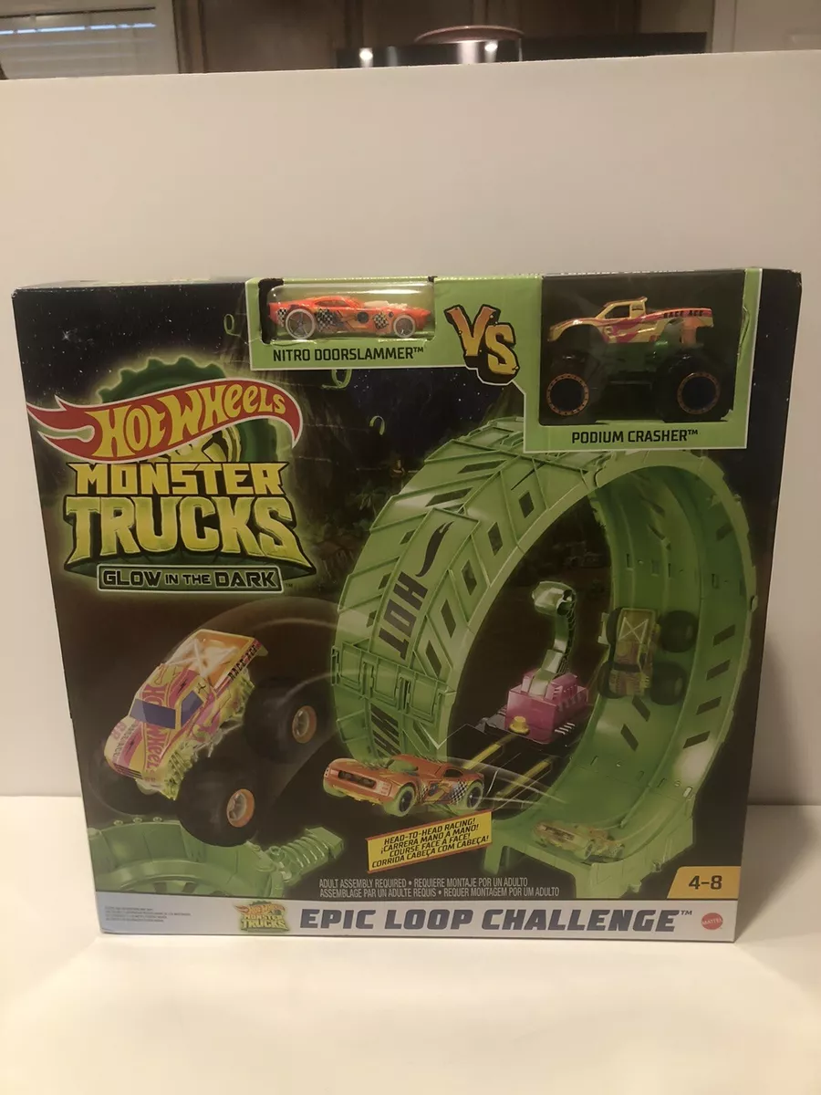 Mattel Hot Wheels Monster Trucks Glow in the Dark Epic Loop Challenge Set  Race