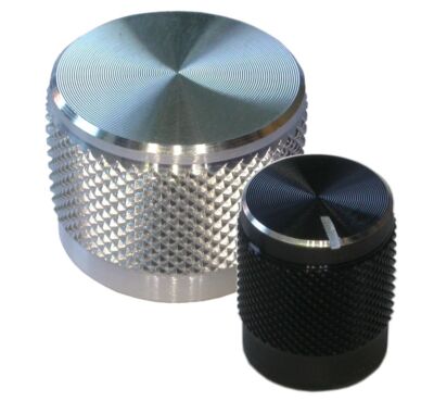 Einstellknopf, Drehknopf für div. 6mm D-Achsen, mehrere Größen, schwarz/silber