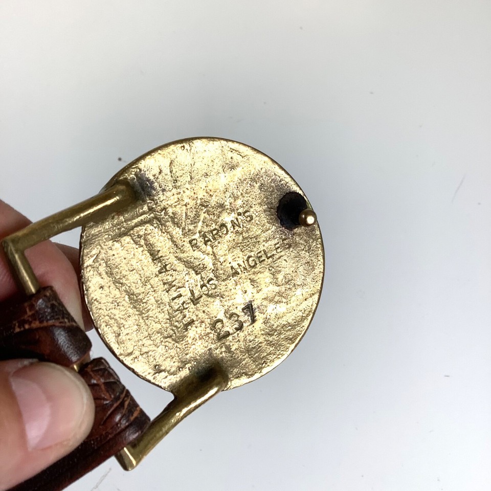 Vtg Continental Motors Round Solid Brass Baron Belt Buckle Americas