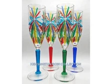 SORRENTO CHAMPAGNE FLUTES - SET OF 4 - HAND PAINTED VENETIAN GLASSWARE