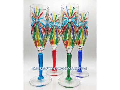 Sorrento Hand Painted Italian Crystal Champagne Flutes Set of 4 Luxury Stemware
