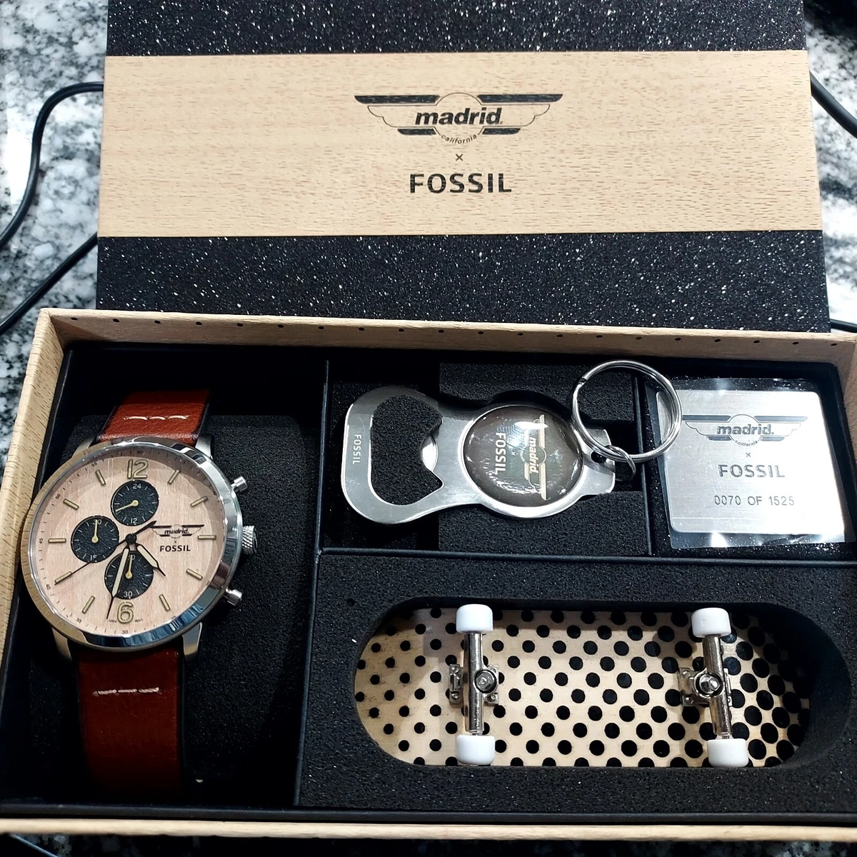 FOSSIL Neutra Men Leather Chronograph Watch with Bottle Opener and