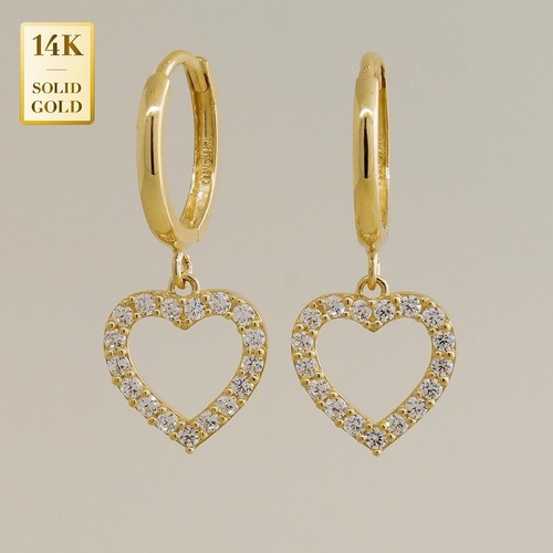 Heart Earrings Natural Diamond 14k Yellow Gold Women Earrings For Valentine Day - Picture 2 of 13
