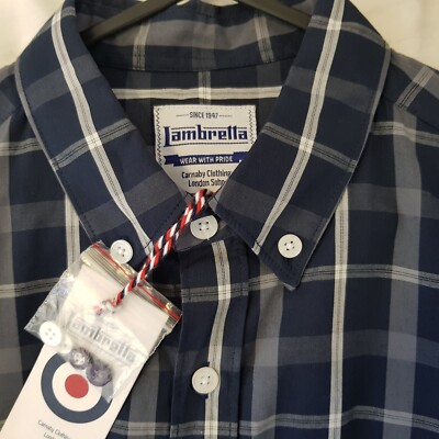 Lambretta Carnaby Street Clothing Hemd Herren blau kariert Knopf SMod Scooter