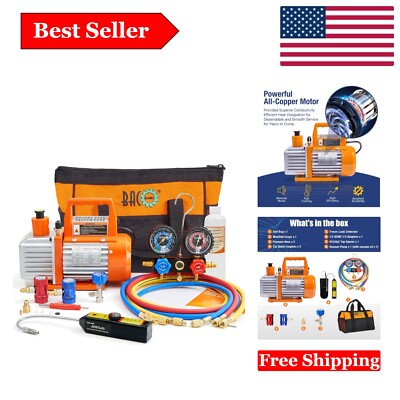R1234yf HVAC Vacuum Pump & Gauge Set - 4 CFM Leak Detector, Can Tap, Quick Co...