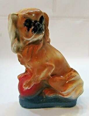 Primitive Old 1910's Circus Carnival Antique Chalkware Dog Statue 10'' Figurine 