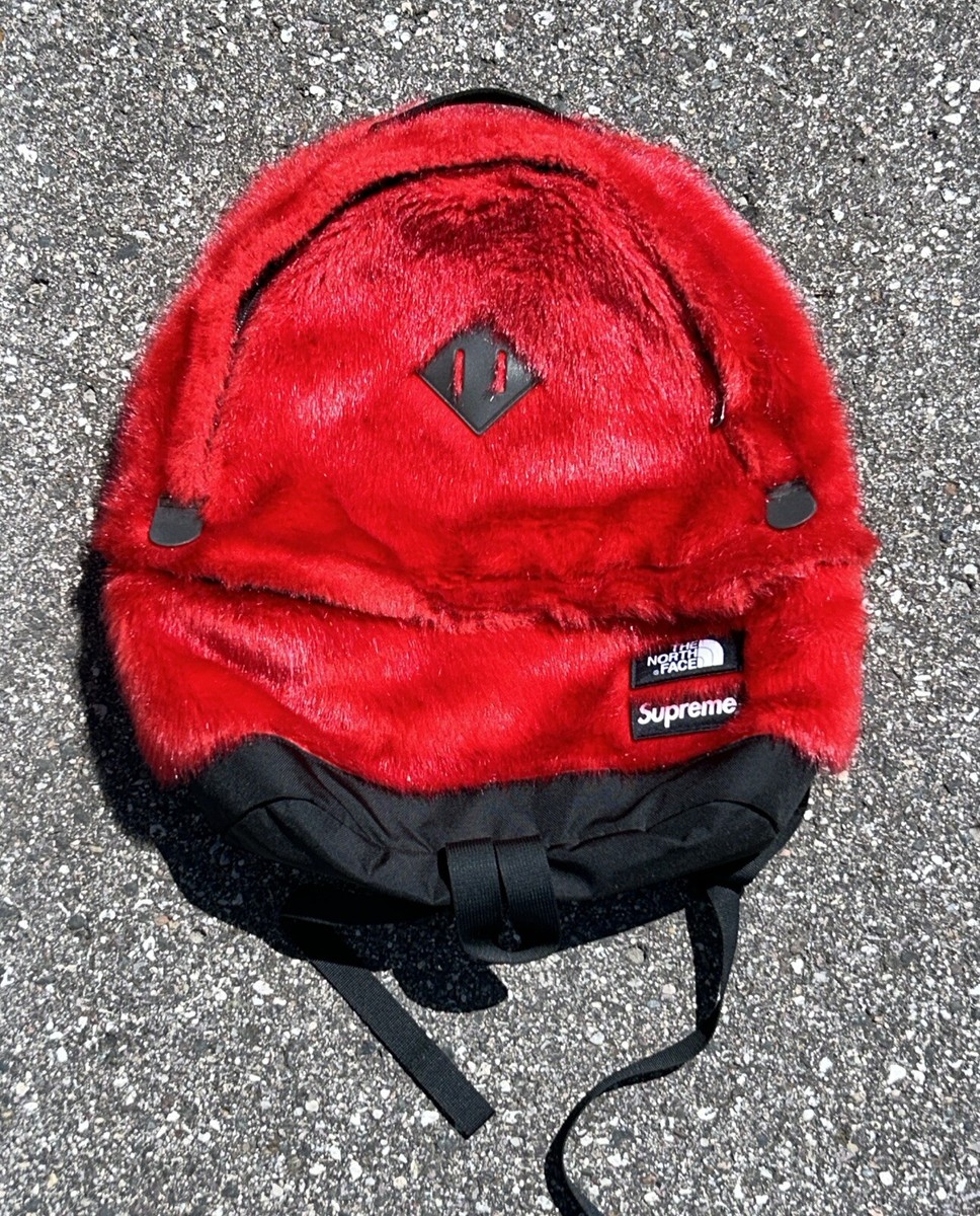 Supreme x The North Face Faux Fur Red Stylish Backpack Christmas