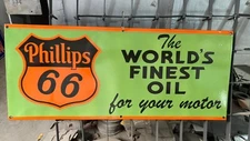 Phillips 66 World's Finest Oil Porcelain Enamel Sign 36 x 15 Inches