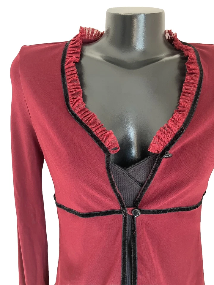 DE COLECCIÓN Betsey JOHNSON CARDIGAN Suéter con BOTONES Granate NEGRO Talla: MEDIANO USADO EN EXCELENTE ESTADO! Foto 3 de 4