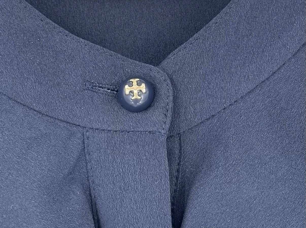 Tory Burch Jane Navy Blue Long Sleeve Ruffle Shirt Dress Women /Size 00 thumbnail 3