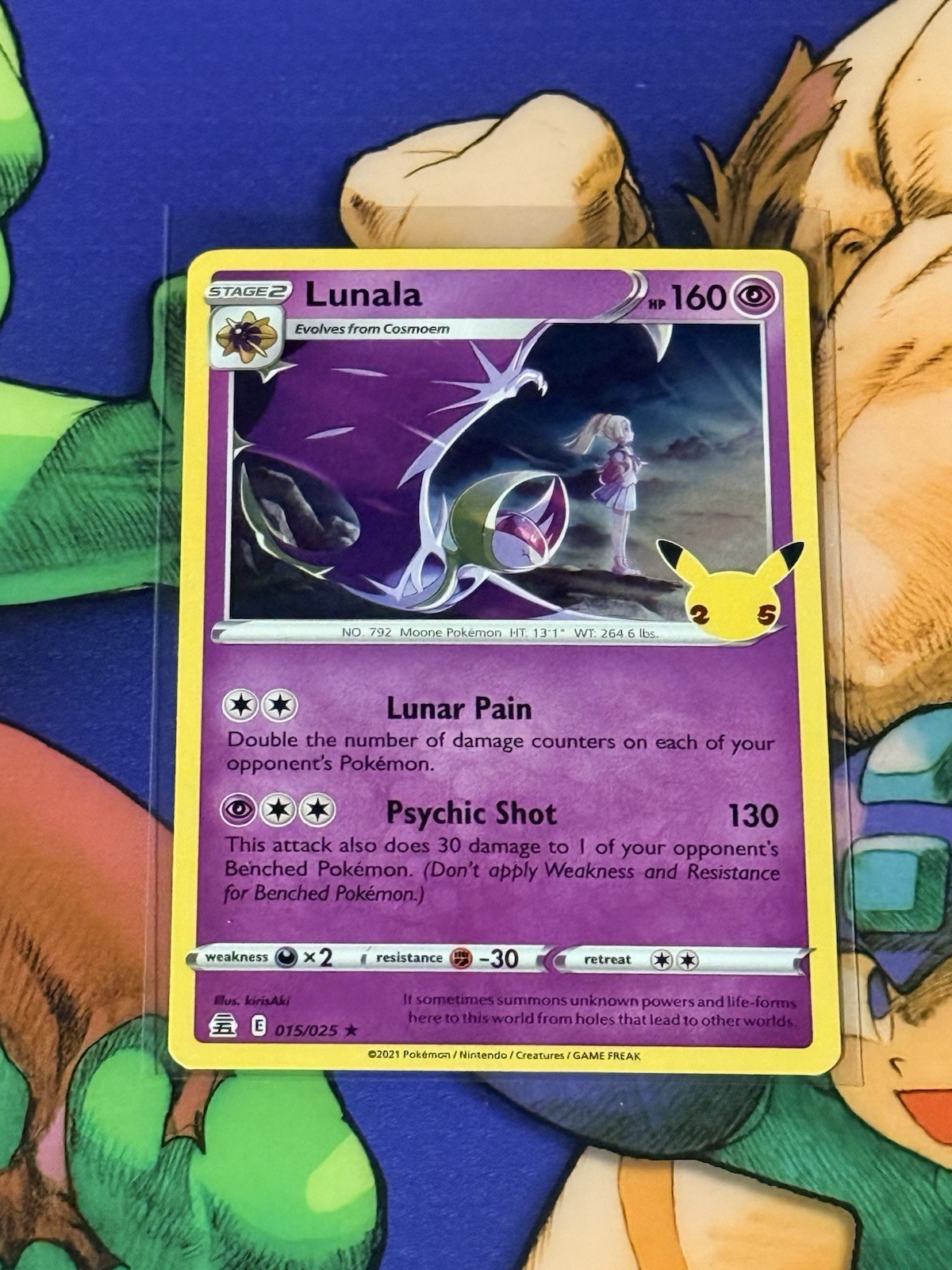 Pokémon Lunala 15/25 Holo Rare 25th Anniversary Celebrations NM - Pack Fresh