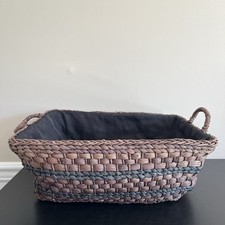 Soft Woven Rectangular Basket Lined Handles Brown Black 17 X 13 Inch