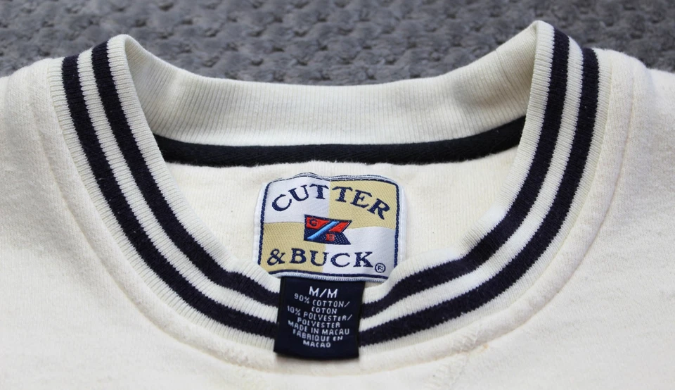 Sudadera DE COLECCIÓN Cutter & Buck Para Hombre Mediana Blanca Azul Marino Cuello Redondo Pullover 00s Foto 2 de 4