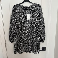 NEW Brovave womens Black White Babydoll Tiered Dress light weight Sz S Boho