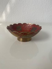 Vintage Messingschale mit Emaille-Dekor – Pfau-Motiv – Handgefertigt aus Indien