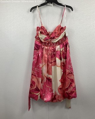 Intrigue Womens Pink Red Floral Sleeveless Beaded Cocktail Dress Size 12