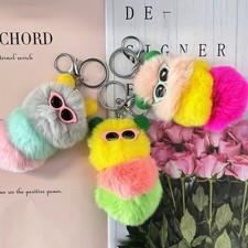 3PCS Cute Cartoon Caterpillar Plush Keychain Soft Candy Color Bag Charm Car Key
