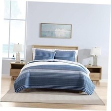 - Quilt Set, Cotton Reversible Bedding with Twin Dark Blue/Medium Blue