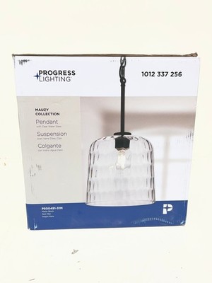 Progress Lighting Mauzy 1-Light Matte Black Pendant with Clear Water Glass