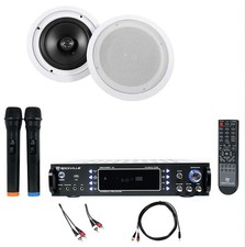 Rockville RPA70WBT Bluetooth Karaoke Amp/Mixer 2 8" Ceiling Speakers Mics
