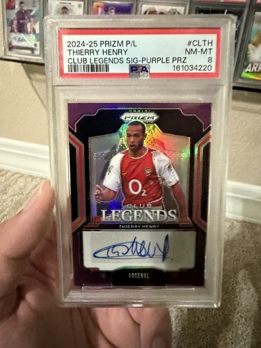 Panini 2024-25 Prizm EPL Thierry Henry Club Legends Sigs Purple /25 Auto PSA 8