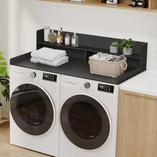 2 Tier 54" Washer Dryer Countertop Wood Topper Storage Shelf Organizer Black