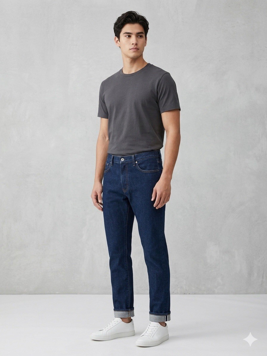 Uniqlo Selvedge Jeans Mens 35x32 Slim Straight Kaihara Indigo Blue Denim Stretch