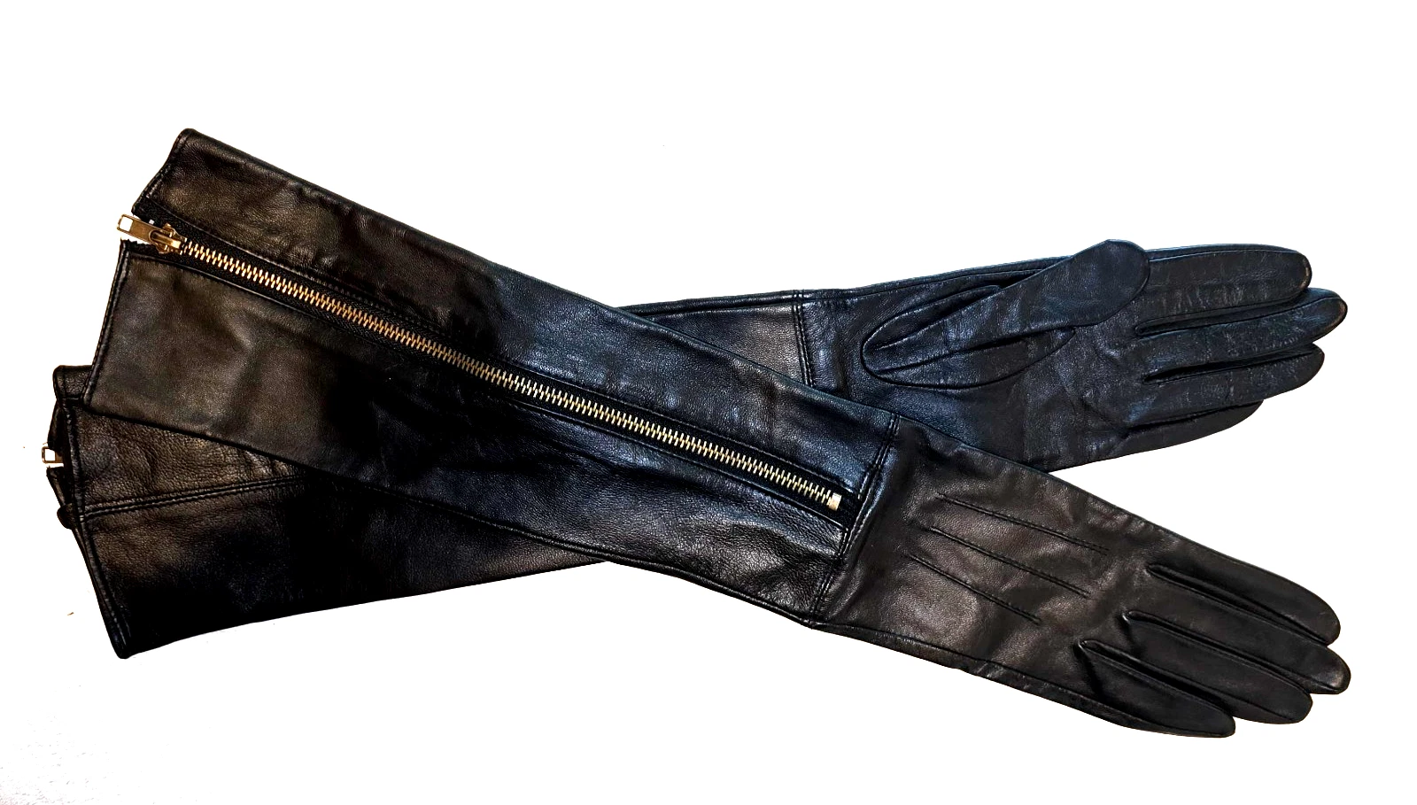 RARE! Genuine BLACK Lambskin Leather 21" Opera Gloves w/top zipper Sz 7 EUC