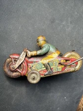 Vintage Japan Tin Litho Windup ROLLOVER MOTORCYCLE Stunt Trick Toy, Poor Cond.