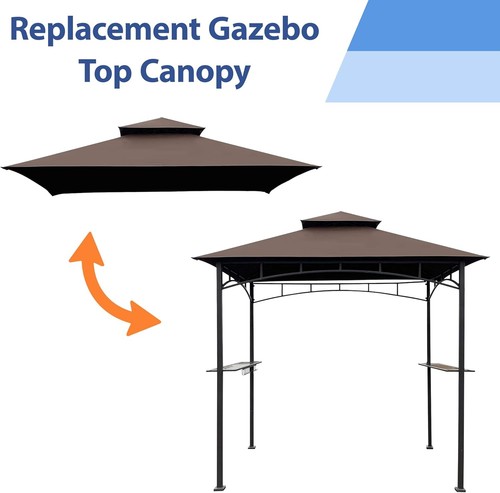 8 x 5 Grill BBQ Gazebo Double Tiered Replacement Canopy Roof Outdoor Brown - Picture 3 of 7