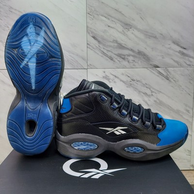 Reebok Question Mid Basketball Shoes Sneakers Black Blue Toe