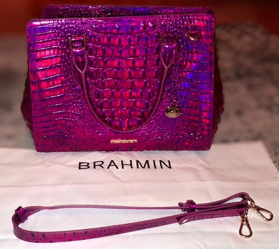 Bolso de Hombro Brahmin Duxbury Bolso de Mano Iridiscente Rosa Púrpura Cocodrilo Cuero Repujado Foto 3 de 4