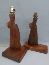 Handmade Walnut Gun Rifle Stock Lamp Pair Hunting Cabin Man Cave Unique 70s VTG 